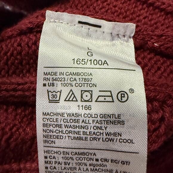 Old Navy Burgundy Cable Knit Cardigan Sweater Women Large Varsity Trim Preppy - Picture 5 of 8